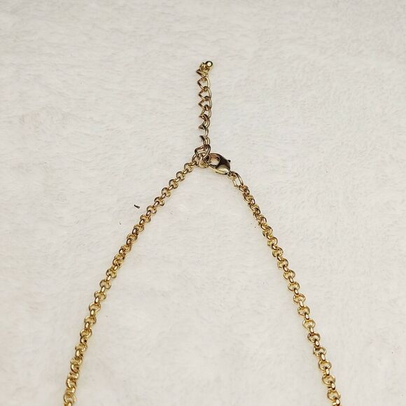 Rhinestone Station Necklace Gold Tone Modern Modest - Picture 3 of 9